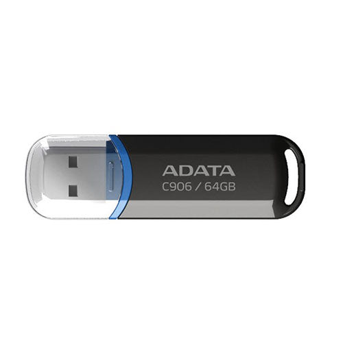 ADATA 64GB C906 USB 2.0 flash drive in compact black and blue design ADATA 64GB C906 USB 2.0 flash drive in compact black and blue design
